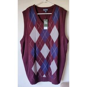Blue Ocean Men's Argyle Sweater Vest Burgundy Lightweight Acrylic Size 3X NWT